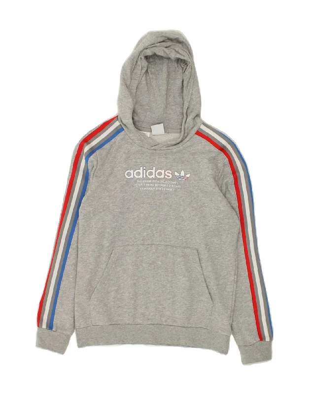 men's hoodie sweatshirt -ADIDAS Boys Graphic Hoodie Jumper 12-13 Years Grey Cotton