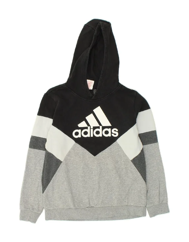 stylish hoodies for men -ADIDAS Boys Graphic Hoodie Jumper 13-14 Years Black Colourblock Cotton