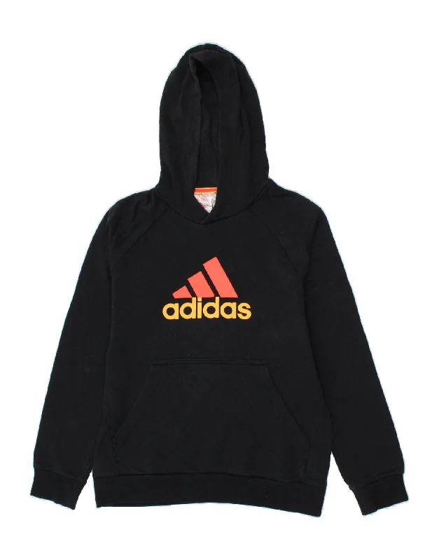 men's graphic print sweatshirts -ADIDAS Boys Graphic Hoodie Jumper 13-14 Years Black Cotton