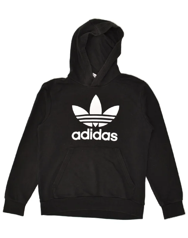 men's winter sweatshirts -ADIDAS Boys Graphic Hoodie Jumper 13-14 Years Black Cotton