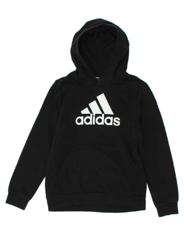 trendy zip-up sweatshirts for men -ADIDAS Boys Graphic Hoodie Jumper 13-14 Years Black Cotton