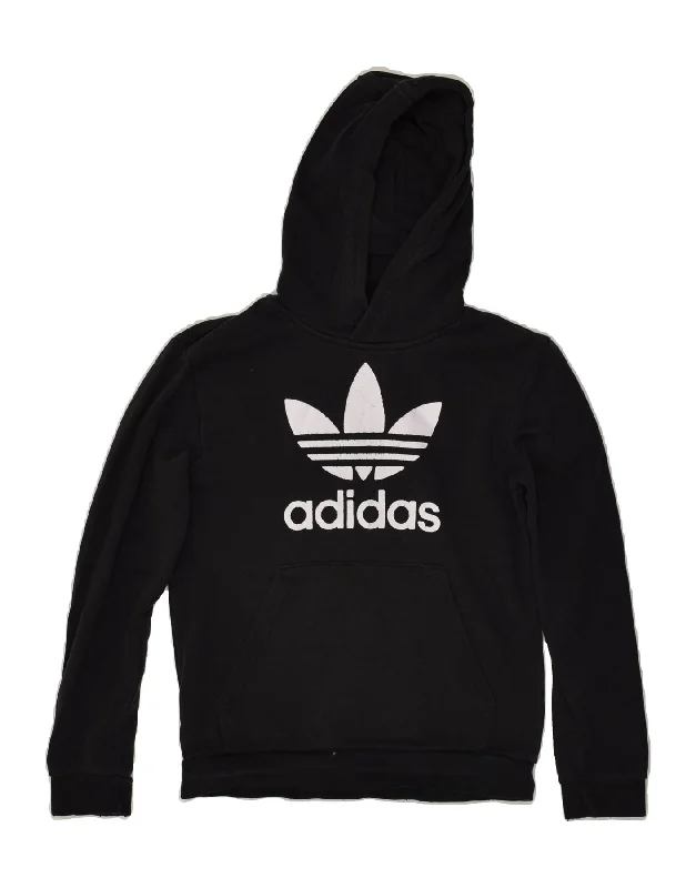 men's sporty sweatshirts -ADIDAS Boys Graphic Hoodie Jumper 13-14 Years Black Cotton