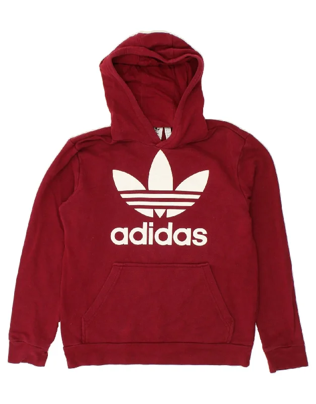 men's fleece sweatshirts -ADIDAS Boys Graphic Hoodie Jumper 13-14 Years Burgundy Cotton