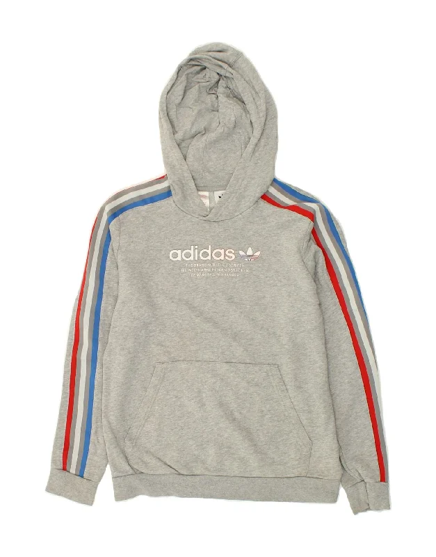 men's cool graphic sweatshirts -ADIDAS Boys Graphic Hoodie Jumper 13-14 Years Grey Cotton