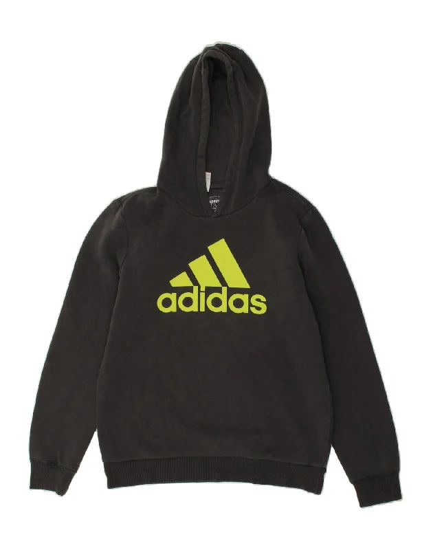 men's hoodie for outdoor activities -ADIDAS Boys Graphic Hoodie Jumper 13-14 Years Grey Cotton