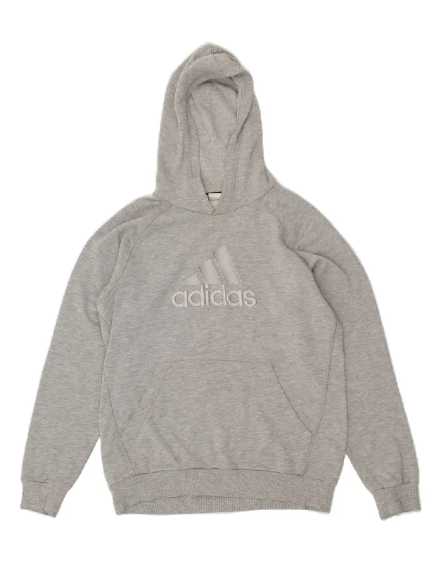 men's pullover hoodies -ADIDAS Boys Graphic Hoodie Jumper 13-14 Years Grey Cotton