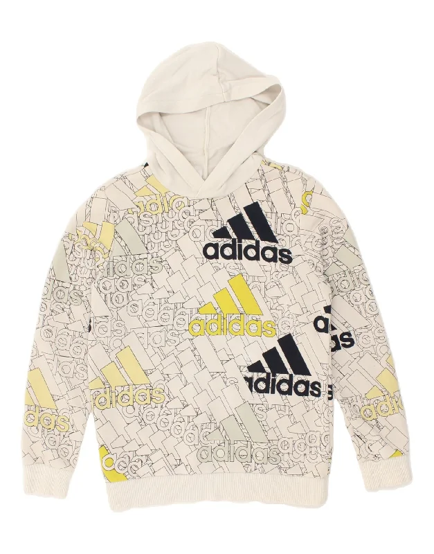 men's hoodie with unique prints -ADIDAS Boys Graphic Hoodie Jumper 13-14 Years Grey Cotton