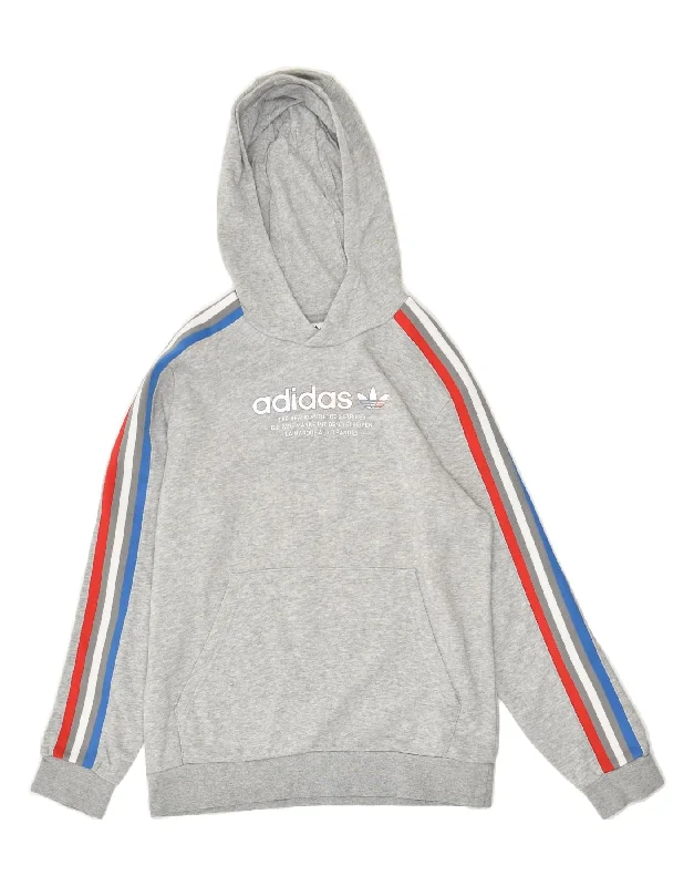 men's fleece sweatshirts for winter -ADIDAS Boys Graphic Hoodie Jumper 13-14 Years Grey Cotton