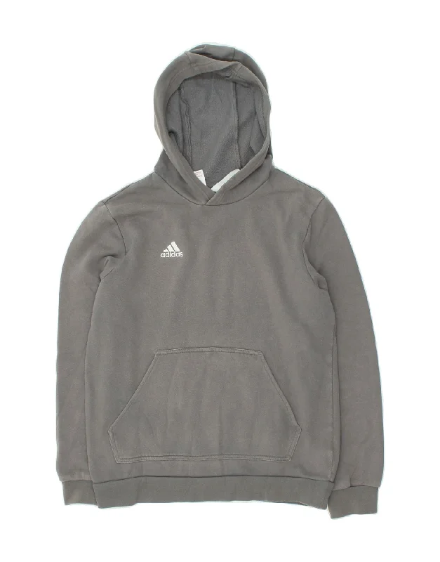 men's hoodie for layering in winter -ADIDAS Boys Graphic Hoodie Jumper 13-14 Years Grey Cotton