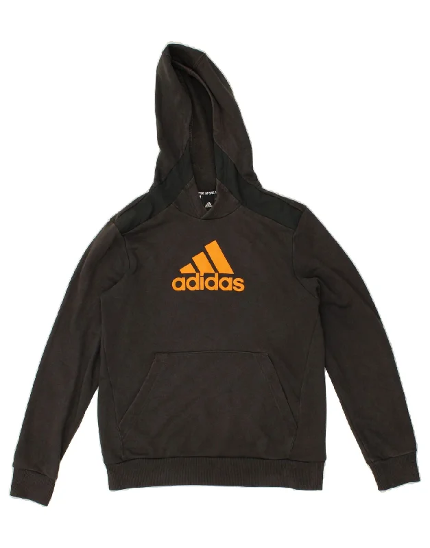 men's stylish zip-up hoodies -ADIDAS Boys Graphic Hoodie Jumper 13-14 Years Grey Cotton