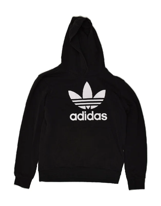 premium sweatshirts for men -ADIDAS Boys Graphic Hoodie Jumper 13-14 Years Large Black Cotton