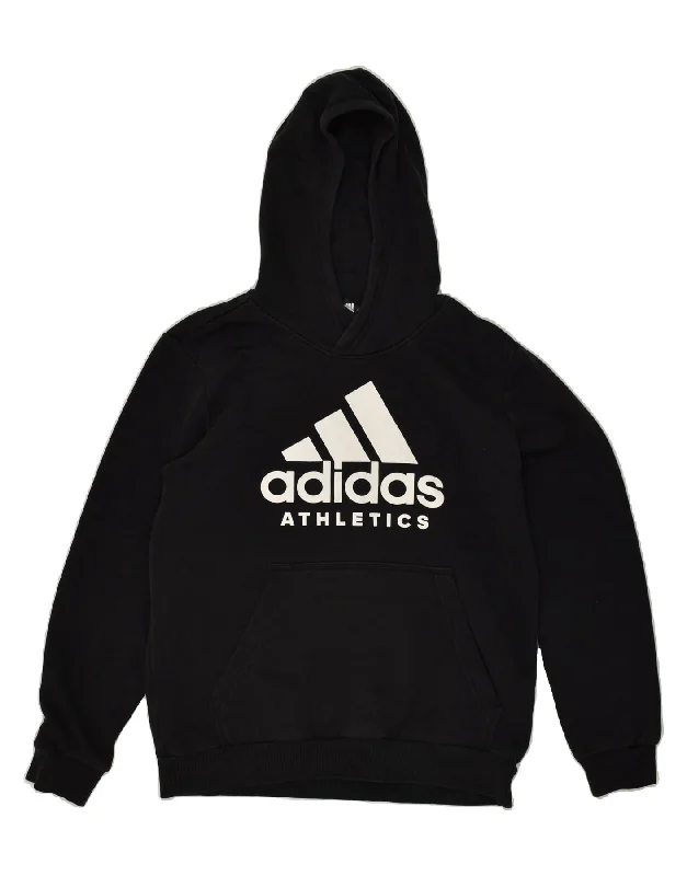 men's hoodie with zip pockets -ADIDAS Boys Graphic Hoodie Jumper 13-14 Years Large Black Cotton