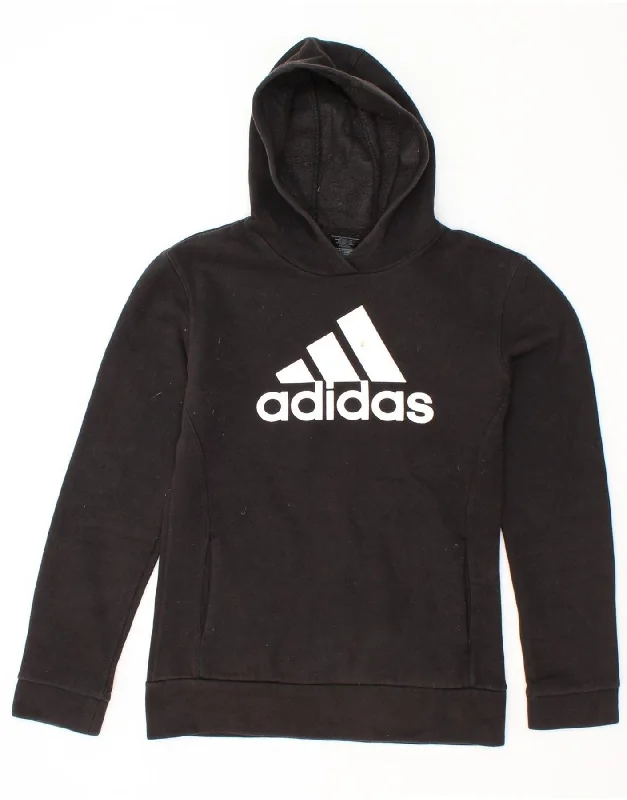 men's zip-up hoodies with pockets -ADIDAS Boys Graphic Hoodie Jumper 13-14 Years Large Black Cotton