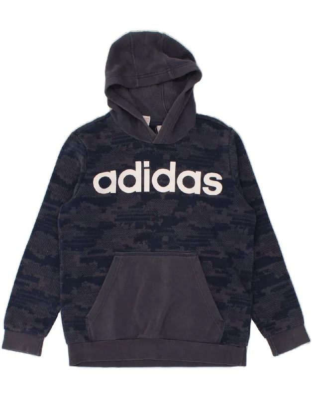 premium sweatshirts for men -ADIDAS Boys Graphic Hoodie Jumper 13-14 Years Navy Blue Camouflage Cotton