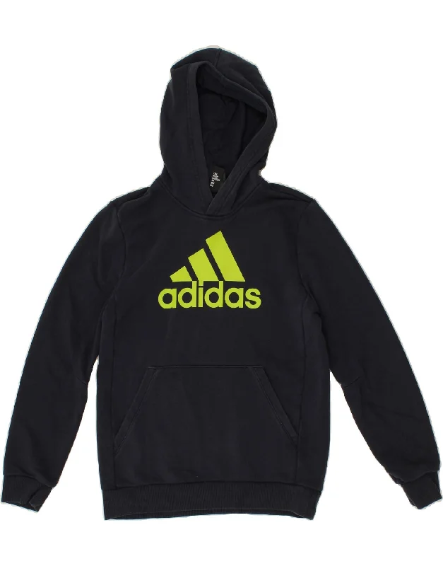 men's graphic print pullover hoodies -ADIDAS Boys Graphic Hoodie Jumper 13-14 Years Navy Blue Cotton