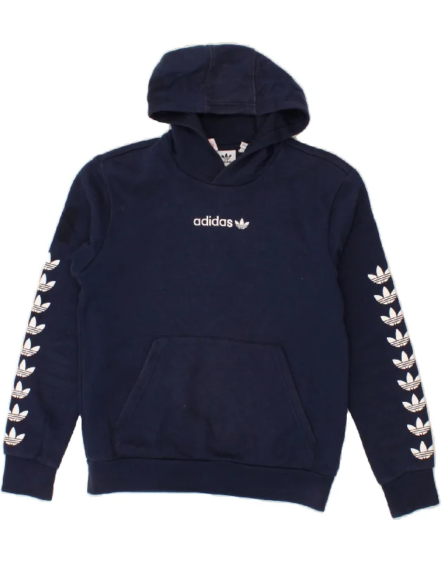 men's fleece sweatshirts -ADIDAS Boys Graphic Hoodie Jumper 13-14 Years Navy Blue Cotton