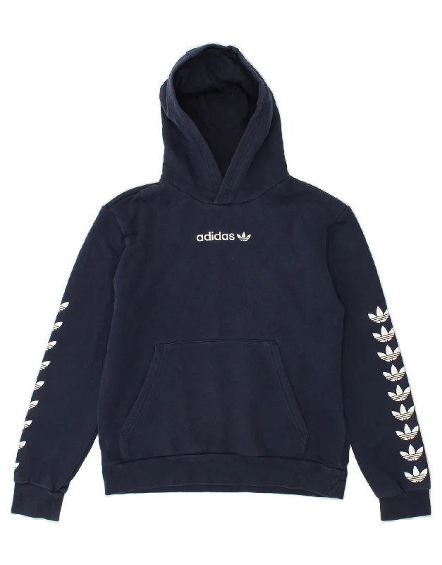 men's hoodies for casual wear -ADIDAS Boys Graphic Hoodie Jumper 13-14 Years Navy Blue Cotton