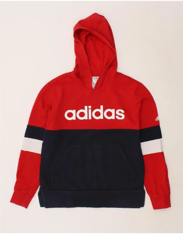 men's stylish fleece hoodies -ADIDAS Boys Graphic Hoodie Jumper 13-14 Years Red Colourblock Cotton