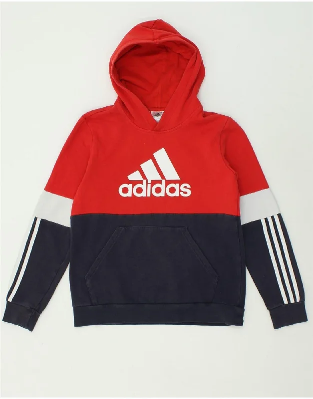 men's hoodie jackets -ADIDAS Boys Graphic Hoodie Jumper 13-14 Years Red Colourblock Cotton