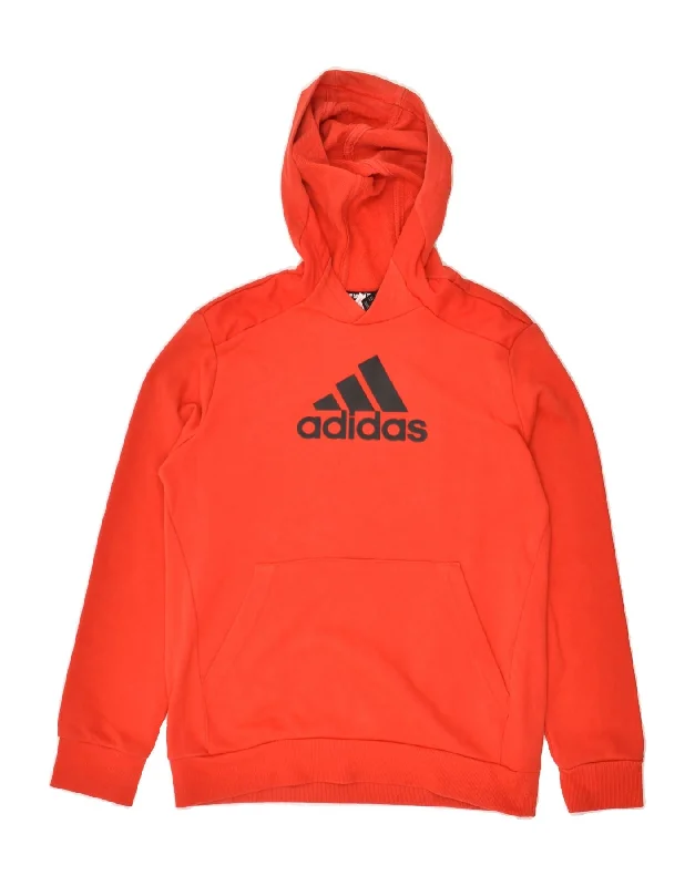 men's hoodie with drawstrings -ADIDAS Boys Graphic Hoodie Jumper 13-14 Years Red Cotton