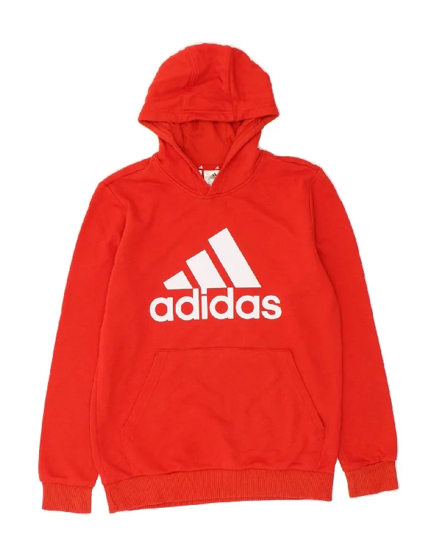 men's printed graphic hoodies -ADIDAS Boys Graphic Hoodie Jumper 13-14 Years Red Cotton