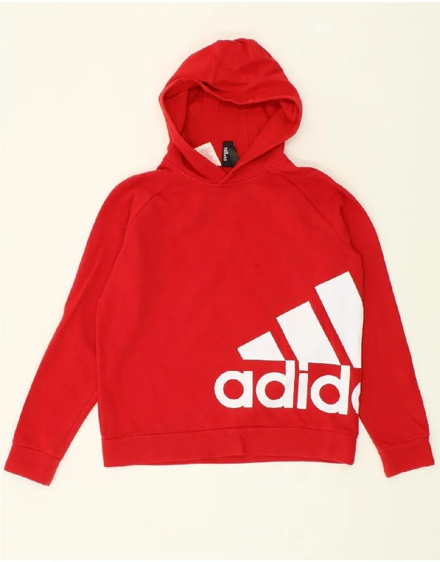 men's winter pullover sweatshirts -ADIDAS Boys Graphic Hoodie Jumper 13-14 Years Red Cotton