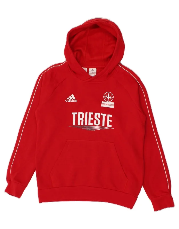 men's graphic print pullover hoodies -ADIDAS Boys Graphic Hoodie Jumper 13-14 Years Red Cotton