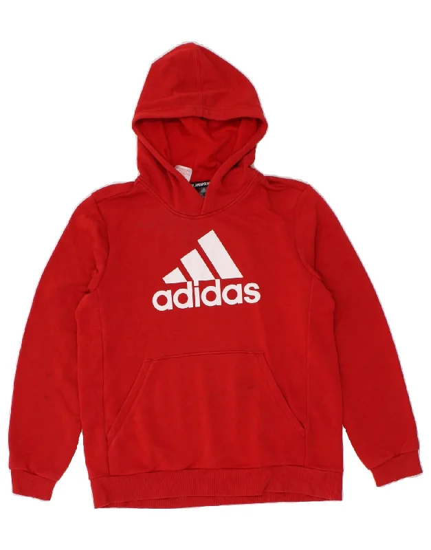 men's workout hoodies -ADIDAS Boys Graphic Hoodie Jumper 13-14 Years Red Cotton