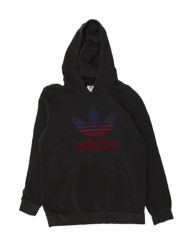 men's hoodie for outdoor activities -ADIDAS Boys Graphic Hoodie Jumper 14-15 Years Black Cotton