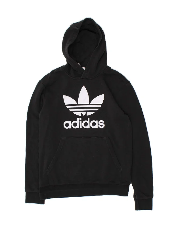 men's hoodies for winter -ADIDAS Boys Graphic Hoodie Jumper 14-15 Years Black Cotton