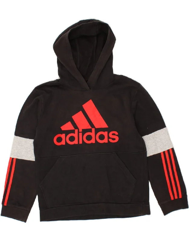 men's graphic print pullover hoodies -ADIDAS Boys Graphic Hoodie Jumper 14-15 Years Large Black Colourblock