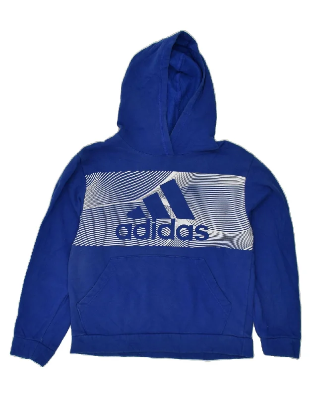 casual wear sweatshirts for men -ADIDAS Boys Graphic Hoodie Jumper 14-15 Years Large Blue Cotton