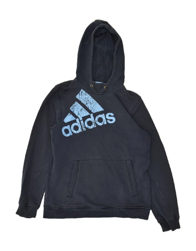 trendy hoodies for men -ADIDAS Boys Graphic Hoodie Jumper 14-15 Years Navy Blue Cotton