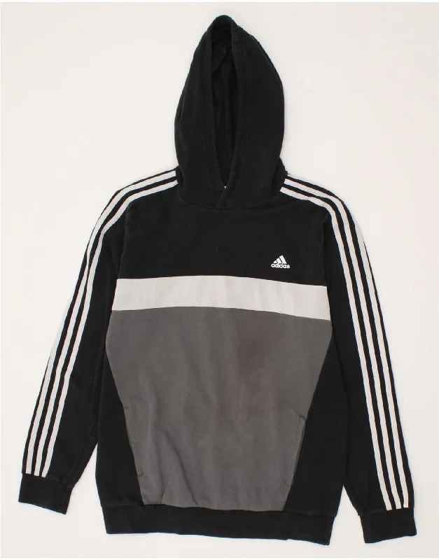 men's sports hoodies for gym -ADIDAS Boys Graphic Hoodie Jumper 15-16 Years Black Colourblock