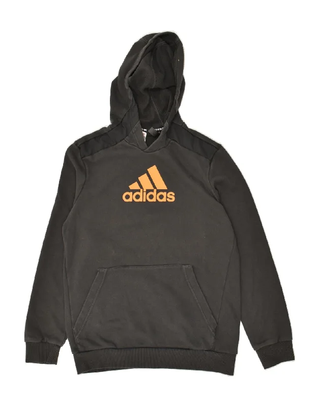 men's cool graphic sweatshirts -ADIDAS Boys Graphic Hoodie Jumper 15-16 Years Black Cotton