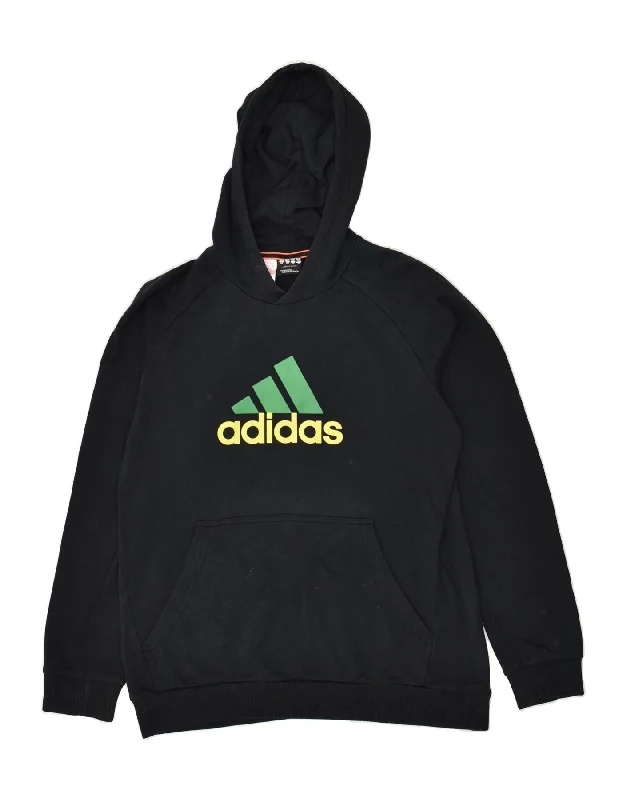 men's lightweight hoodies -ADIDAS Boys Graphic Hoodie Jumper 15-16 Years Black Cotton