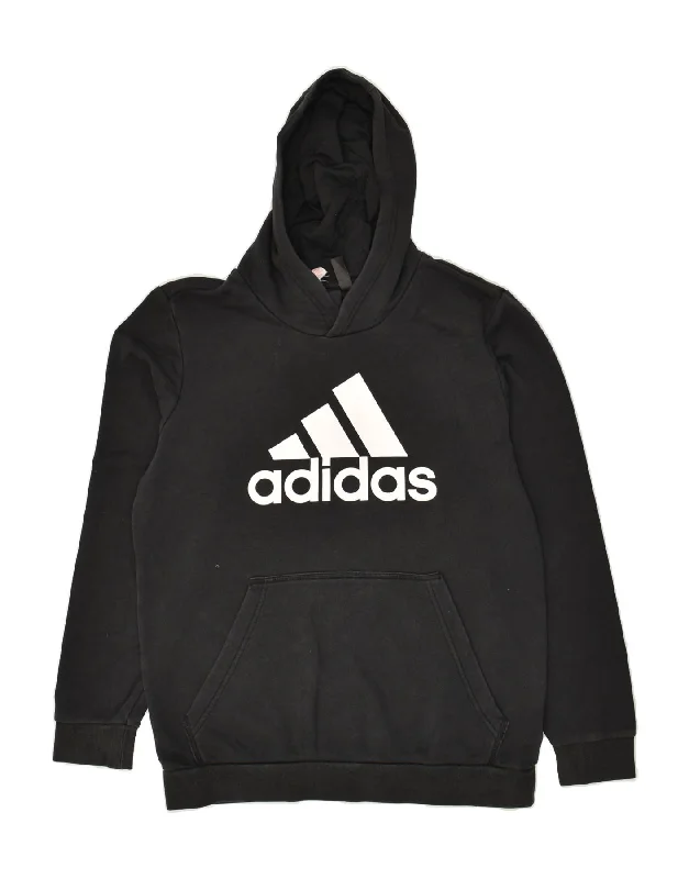 men's pullover hoodies -ADIDAS Boys Graphic Hoodie Jumper 15-16 Years Black Cotton