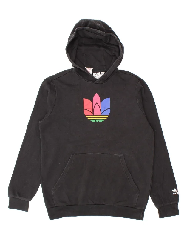 men's fashion sweatshirts -ADIDAS Boys Graphic Hoodie Jumper 15-16 Years Black Cotton