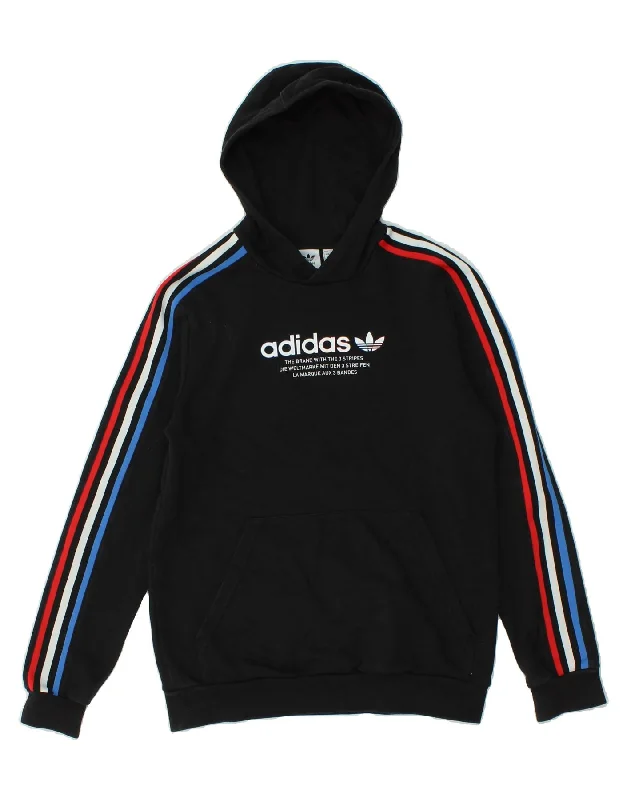 men's lightweight zip-up hoodies -ADIDAS Boys Graphic Hoodie Jumper 15-16 Years Black Cotton