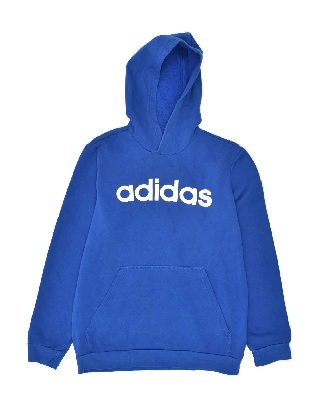 men's sweatshirts with designs -ADIDAS Boys Graphic Hoodie Jumper 15-16 Years Blue Cotton