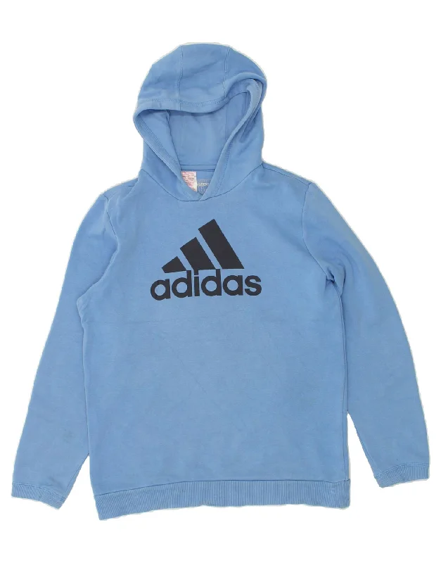 men's heavy fleece sweatshirts -ADIDAS Boys Graphic Hoodie Jumper 15-16 Years Blue Cotton