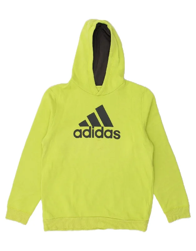 men's fleece zip-up hoodies -ADIDAS Boys Graphic Hoodie Jumper 15-16 Years Green Cotton