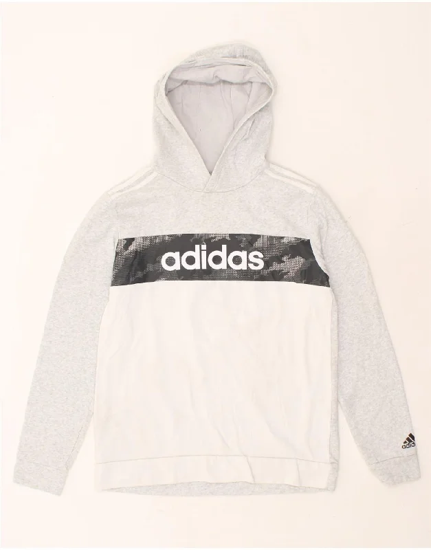 men's zip hoodie with contrast sleeves -ADIDAS Boys Graphic Hoodie Jumper 15-16 Years Grey Colourblock Cotton