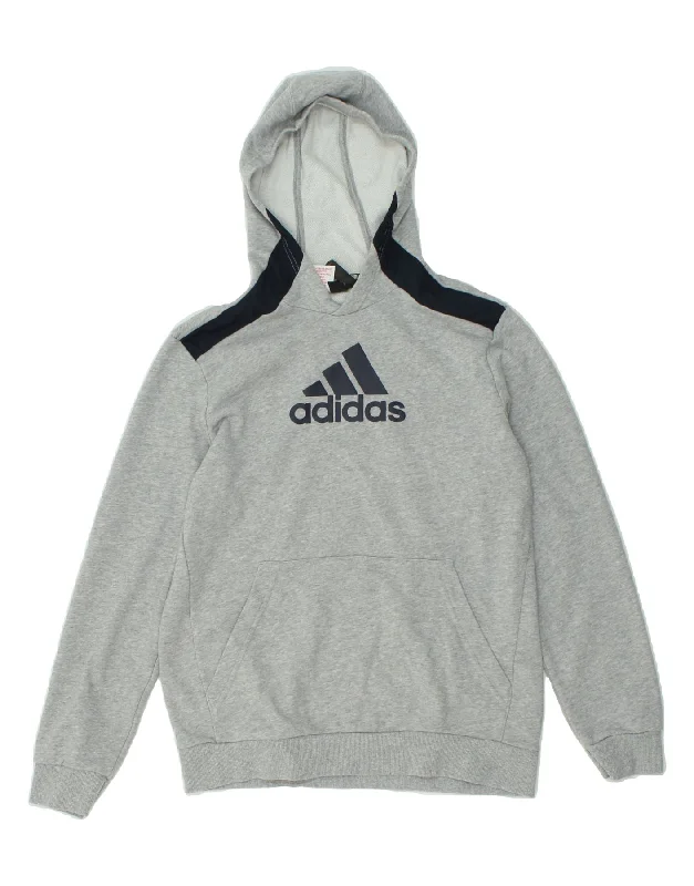 men's printed hoodies for winter -ADIDAS Boys Graphic Hoodie Jumper 15-16 Years Grey Colourblock Cotton