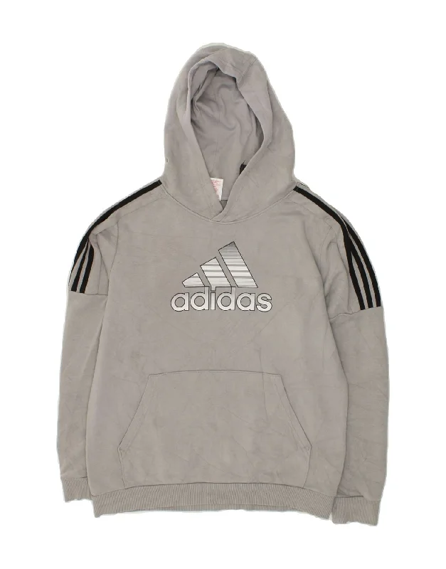 casual hoodies for men -ADIDAS Boys Graphic Hoodie Jumper 15-16 Years Grey Cotton