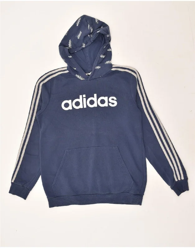 men's hoodies for winter -ADIDAS Boys Graphic Hoodie Jumper 15-16 Years Navy Blue Cotton