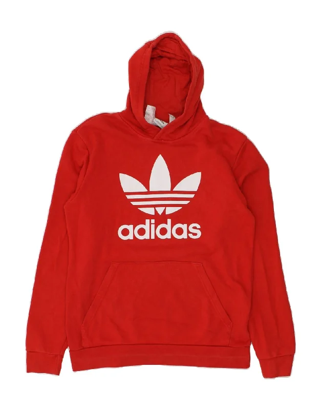 men's performance hoodies -ADIDAS Boys Graphic Hoodie Jumper 15-16 Years Red Cotton