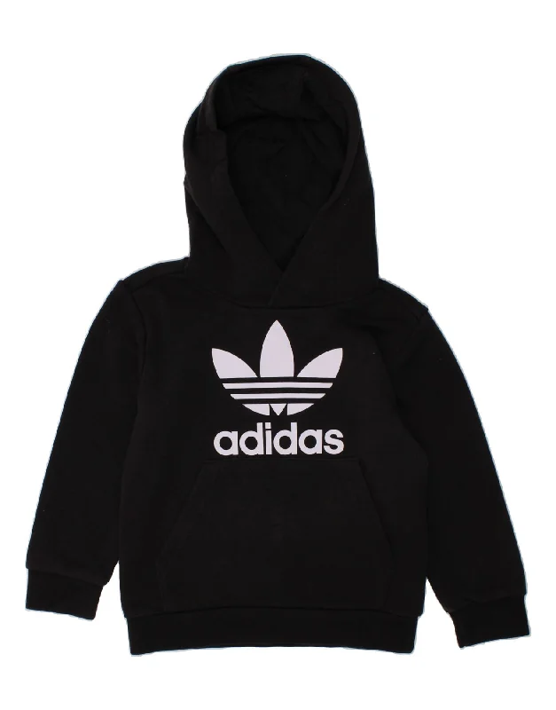 comfortable sweatshirts for men -ADIDAS Boys Graphic Hoodie Jumper 5-6 Years Black Cotton