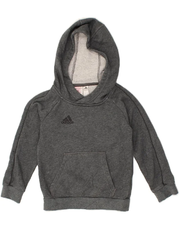 men's hoodie for layering in winter -ADIDAS Boys Graphic Hoodie Jumper 5-6 Years Grey Cotton