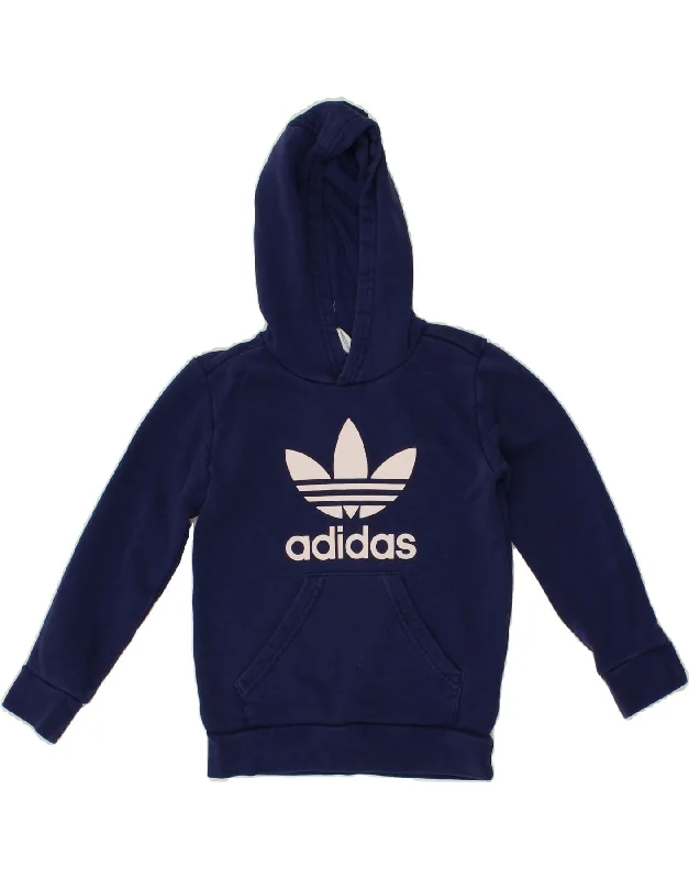 men's fleece sweatshirts for winter -ADIDAS Boys Graphic Hoodie Jumper 6-7 Years Navy Blue Cotton